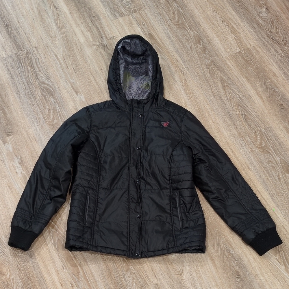 Fox Black Hooded Women's Puffer Jacket sizes XL & L